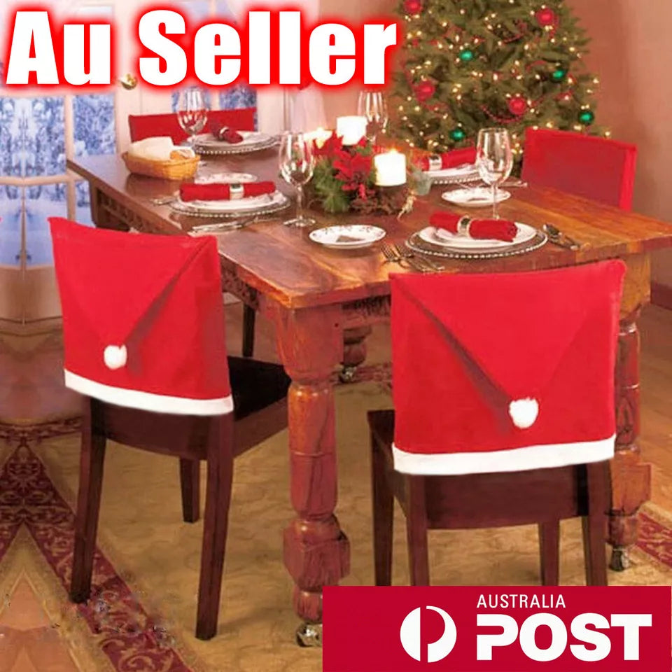 6x Christmas Chair Covers Dinner Table Santa Hat Home Decorations Orna HomeHabourGoods