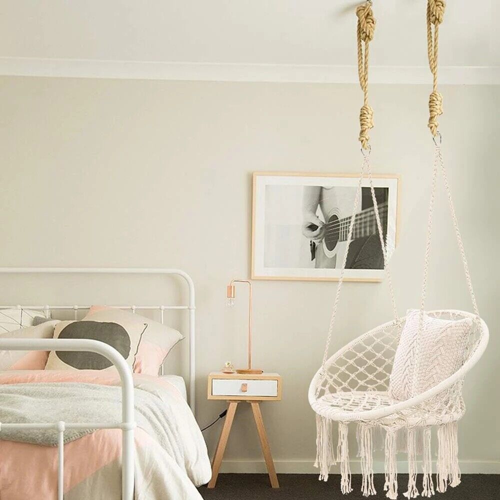 120CM Deluxe Hammock Chair Macrame Cotton Swing Bed Relax Outdoor Hanging Indoor