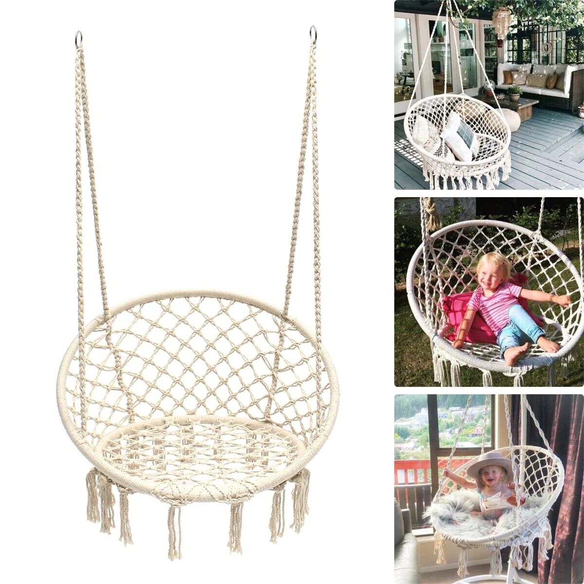 120CM Deluxe Hammock Chair Macrame Cotton Swing Bed Relax Outdoor Hanging Indoor