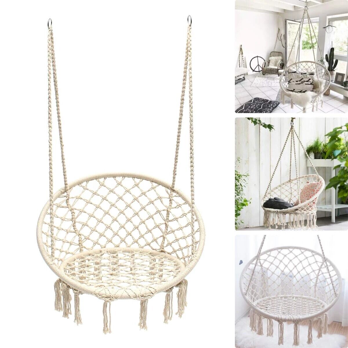 120CM Deluxe Hammock Chair Macrame Cotton Swing Bed Relax Outdoor Hanging Indoor