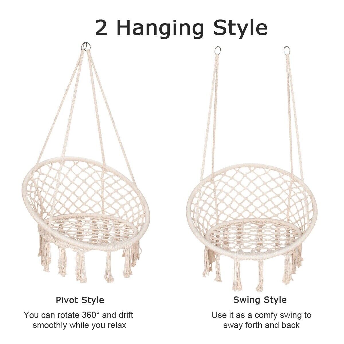 120CM Deluxe Hammock Chair Macrame Cotton Swing Bed Relax Outdoor Hanging Indoor