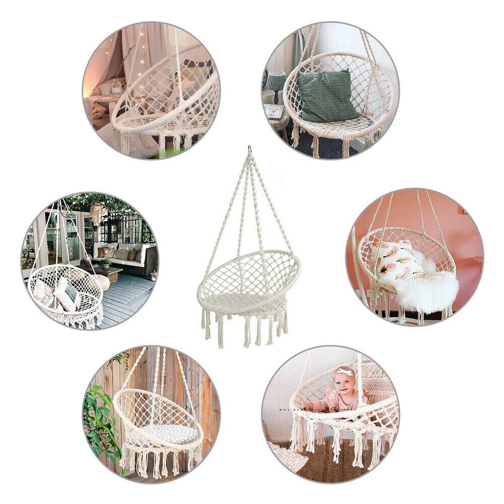 120CM Deluxe Hammock Chair Macrame Cotton Swing Bed Relax Outdoor Hanging Indoor