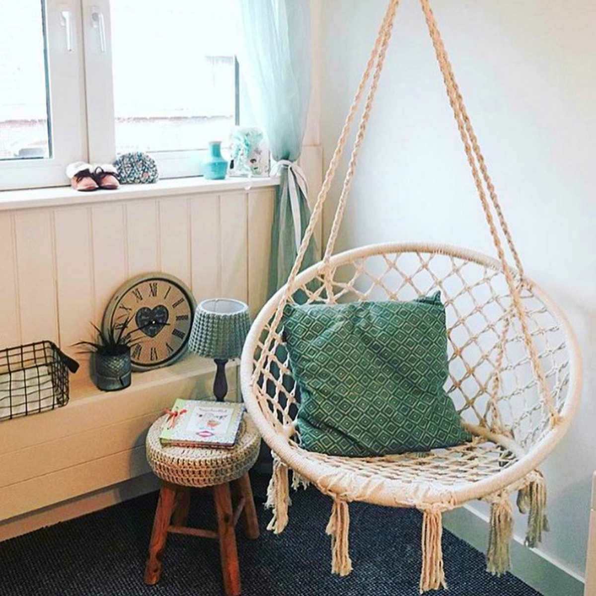 120CM Deluxe Hammock Chair Macrame Cotton Swing Bed Relax Outdoor Hanging Indoor