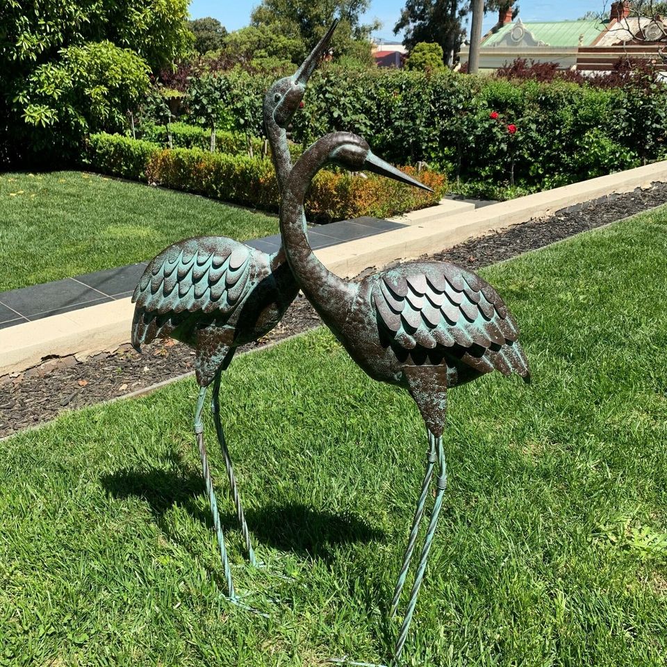 Cranes Set 2 Metal Birds Verdi Garden Display Décor Statue Sculpture