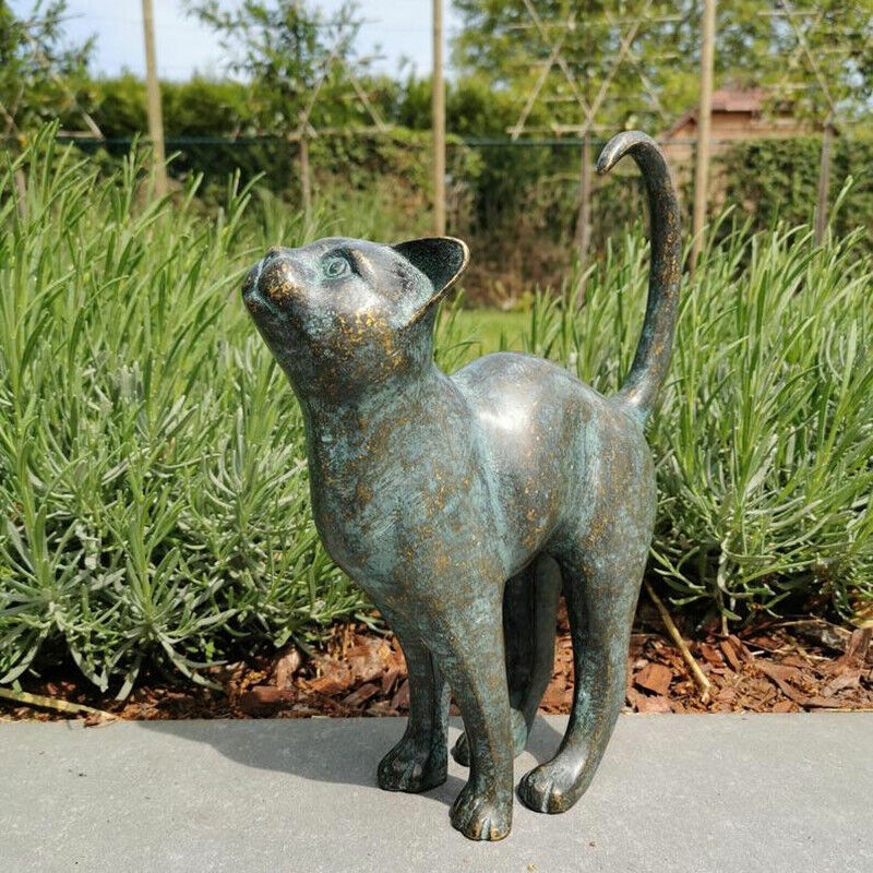 Beautiful Cat Statue With Rounded Back Garden Decor Outdoor Ornament Decoration