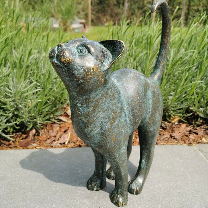 Beautiful Cat Statue With Rounded Back Garden Decor Outdoor Ornament Decoration