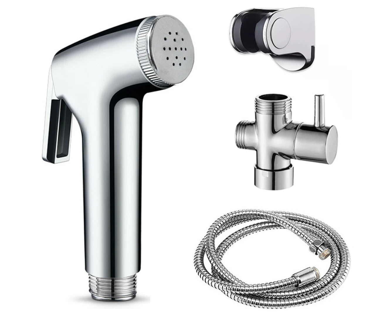 4pcs Bidet Douche Toilet Spray Shattaf Shower Head Hose Sprayer Kit Silver