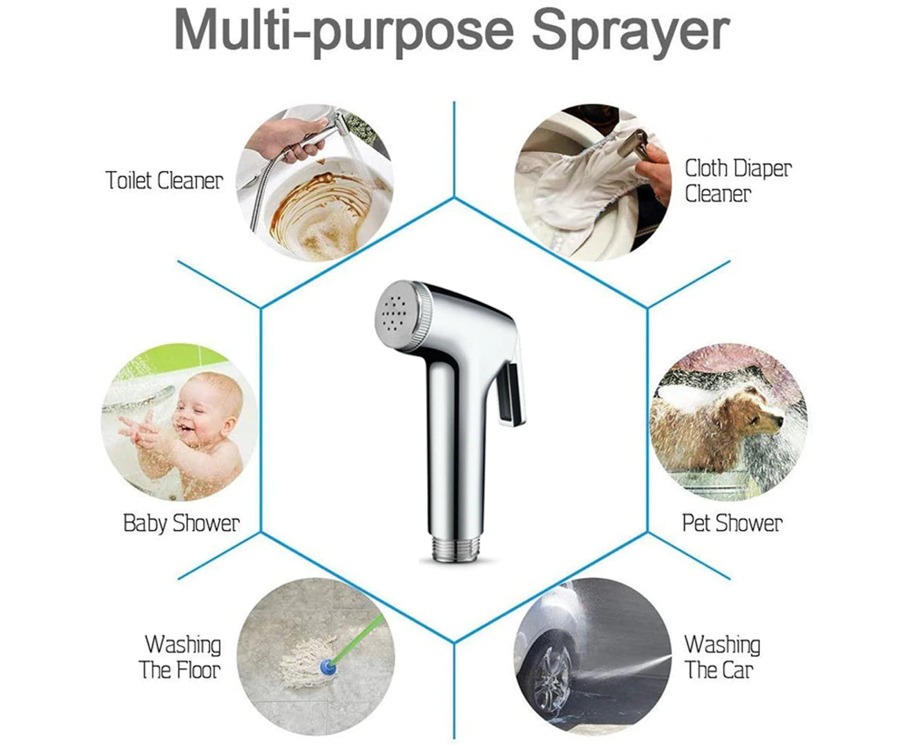 4pcs Bidet Douche Toilet Spray Shattaf Shower Head Hose Sprayer Kit Silver