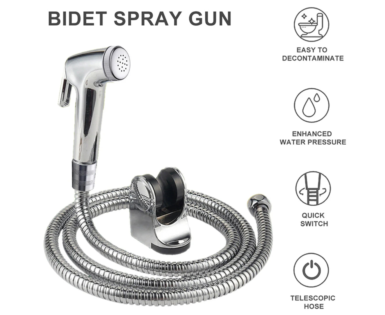 4pcs Bidet Douche Toilet Spray Shattaf Shower Head Hose Sprayer Kit Silver