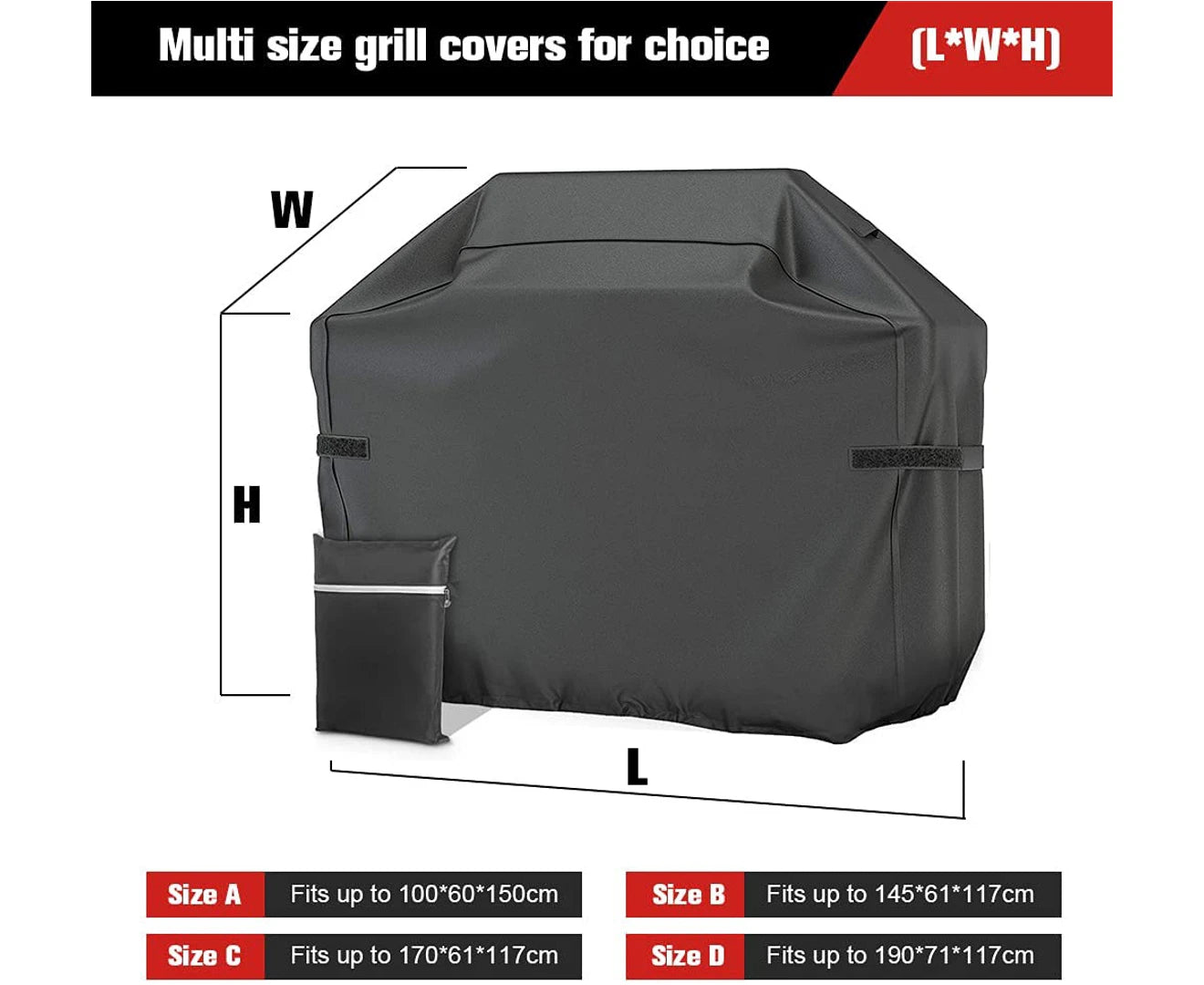 170cm BBQ Grill Cover Waterproof 210D Heavy-Duty Gas Grill Cover UV Resistant Barbecue Cover Rip Resistant