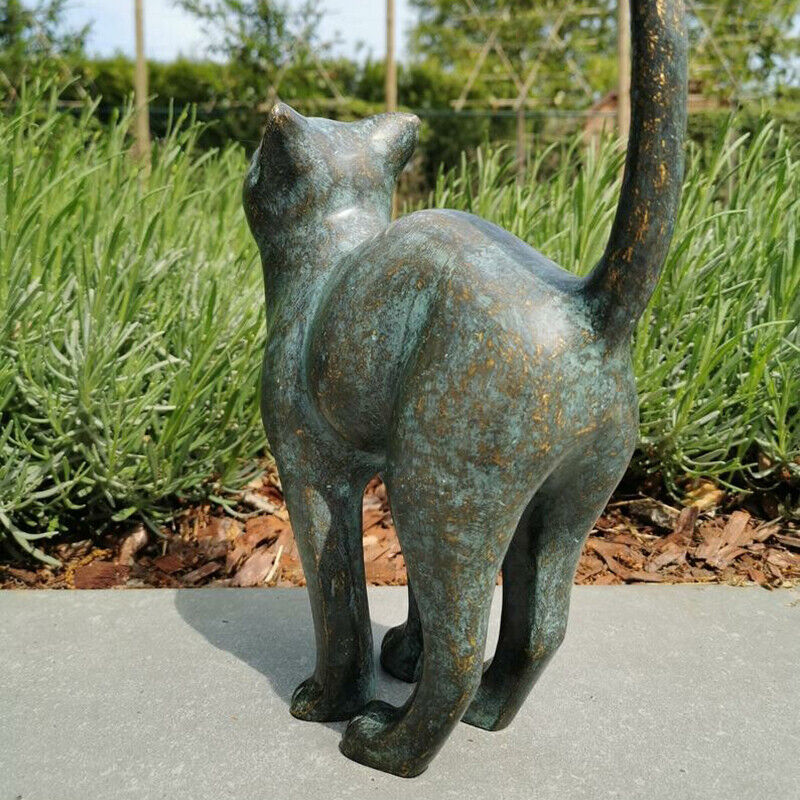 Beautiful Cat Statue With Rounded Back Garden Decor Outdoor Ornament Decoration