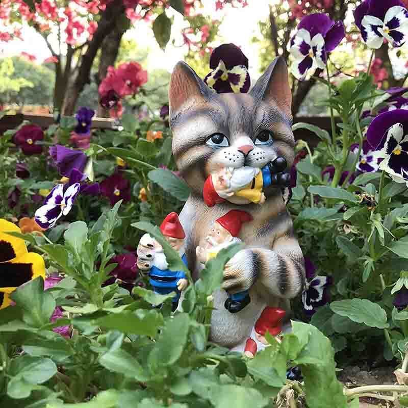 Garden Creative Mischievous Cat Gnome Statue Lawn Ornaments Home Decor