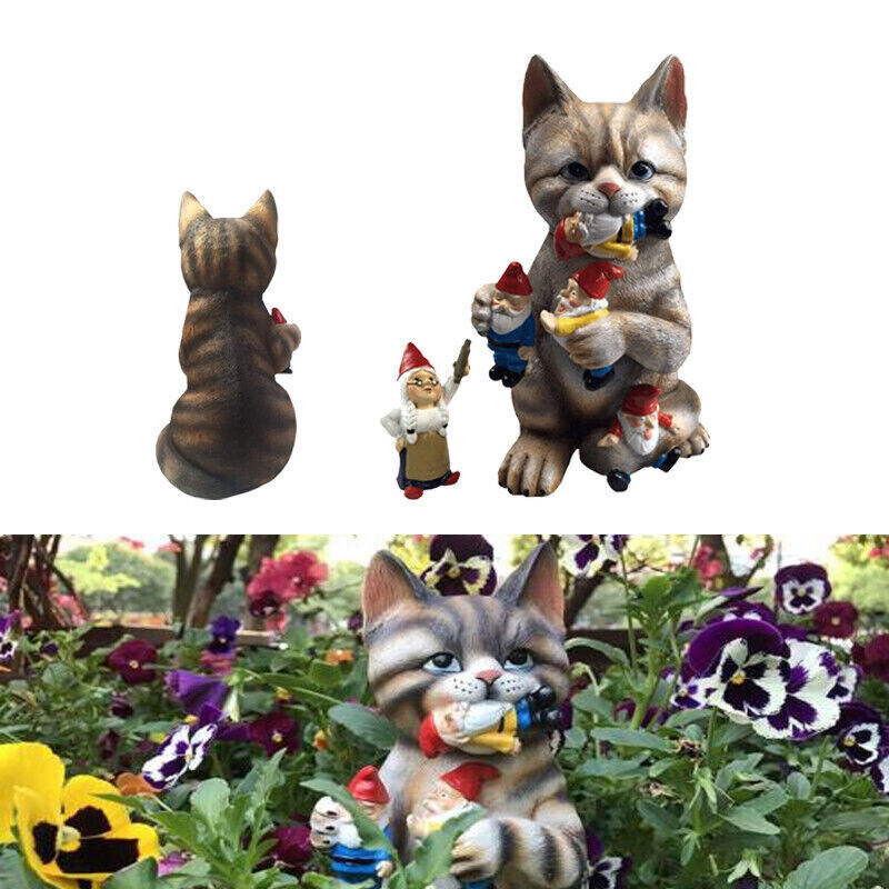 Garden Creative Mischievous Cat Gnome Statue Lawn Ornaments Home Decor