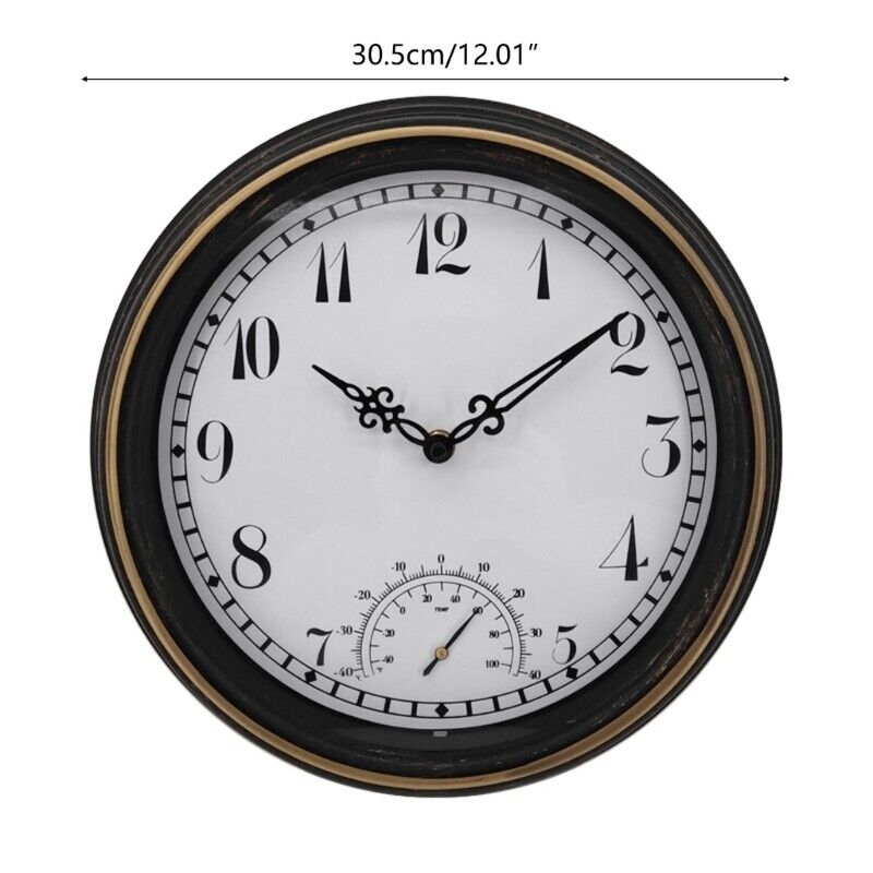 12inch Retro Wall Clock Thermometer Hanging Bathroom Wall Window Decoration