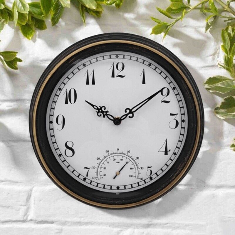 12inch Retro Wall Clock Thermometer Hanging Bathroom Wall Window Decoration