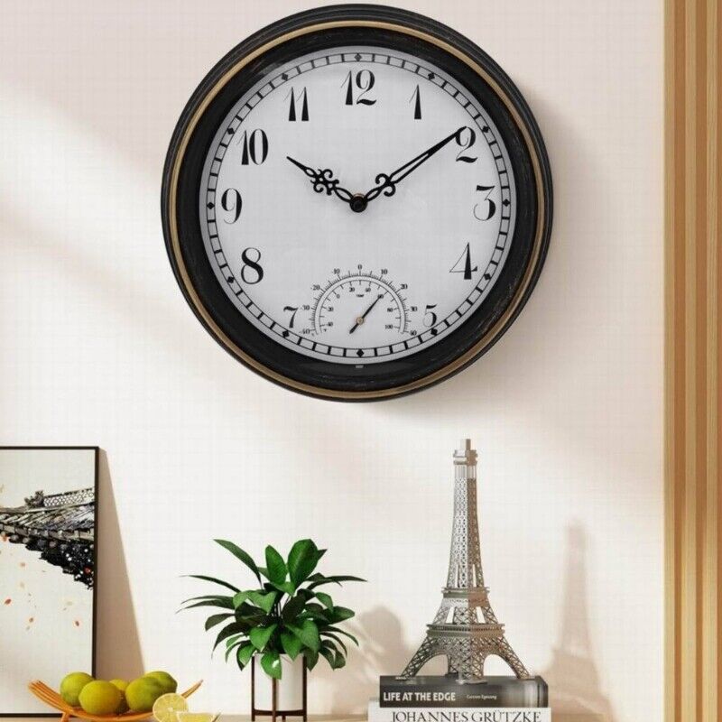 12inch Retro Wall Clock Thermometer Hanging Bathroom Wall Window Decoration