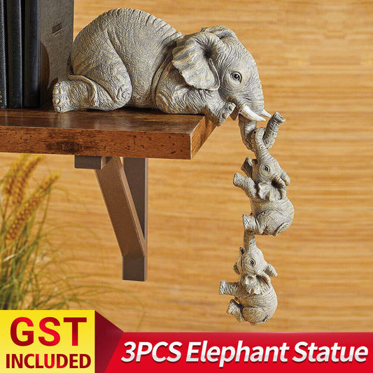 3Pcs Elephant Mother Child Figurine Home Tabletop Animal Statue Decoration Gift