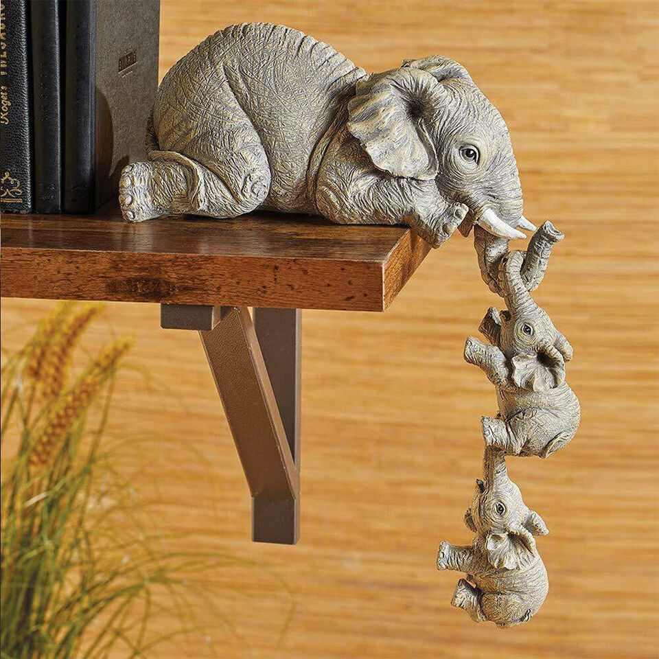 3Pcs Elephant Mother Child Figurine Home Tabletop Animal Statue Decoration Gift