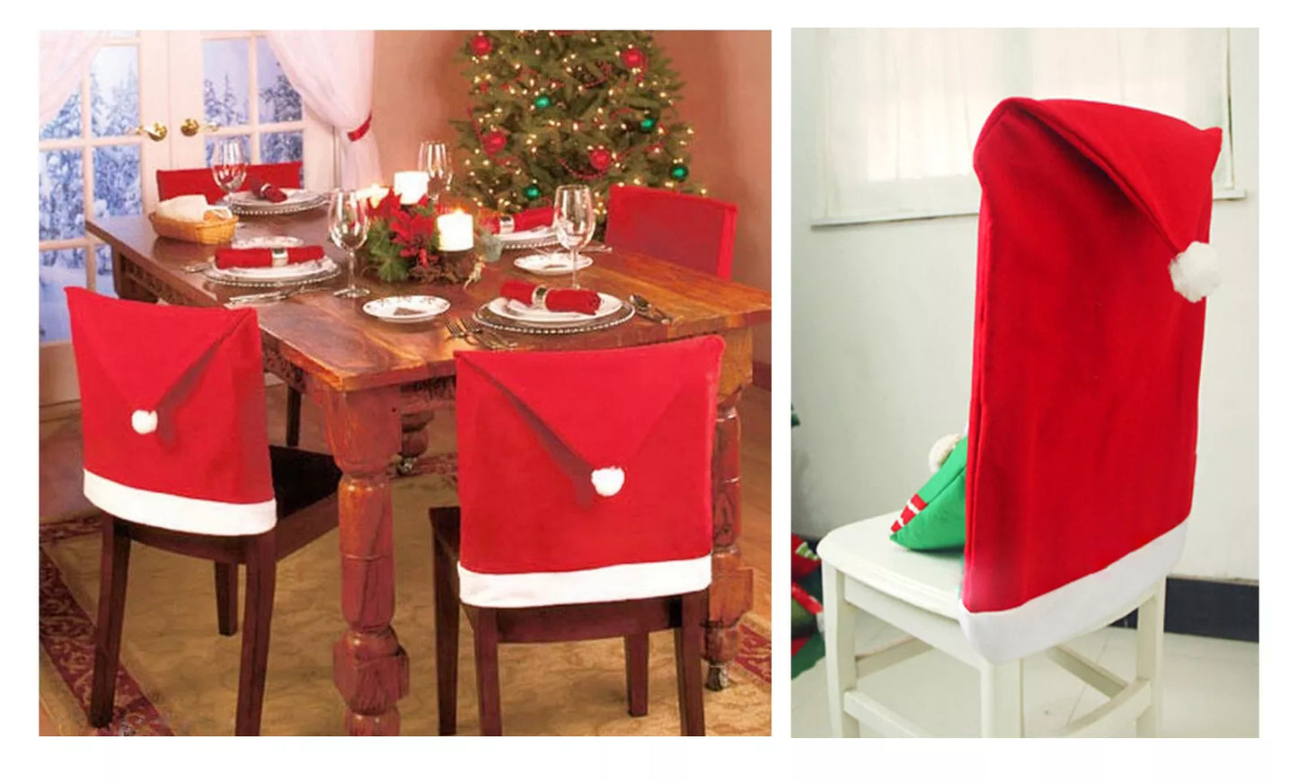 6x Christmas Chair Covers Dinner Table Santa Hat Home Decorations Ornaments Gift