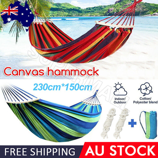 Outdoor Double Hammock Bed Swinging Camping Hanging Tree Strap Hook OZ