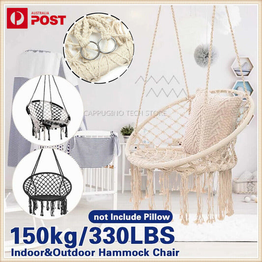 120CM Deluxe Hammock Chair Macrame Cotton Swing Bed Relax Outdoor Hanging Indoor