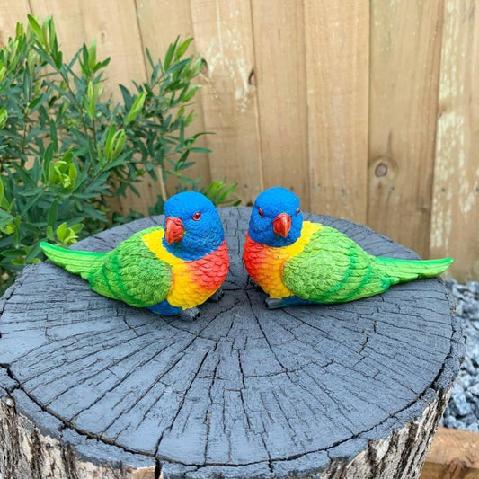 Rainbow Lorikeet Bird Statue Garden Ornaments Decor set of 2 Birds