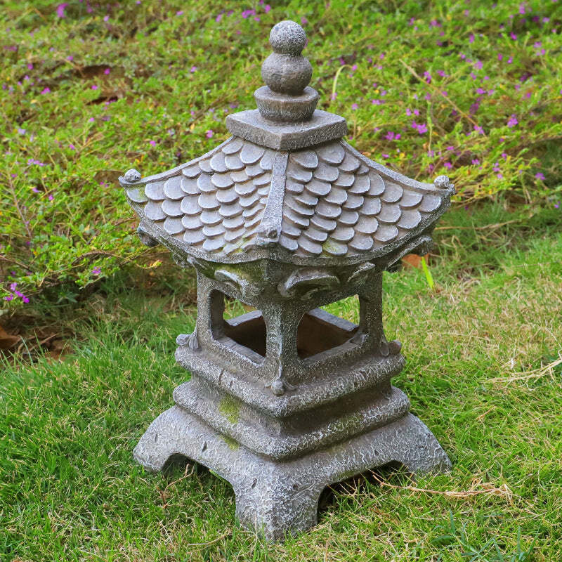 Garden Statue with Solar Lights Japanese Pagoda Lantern Zen Style