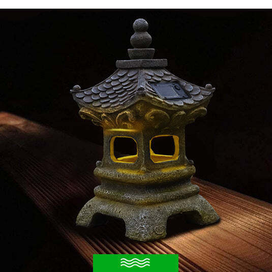 Garden Statue with Solar Lights Japanese Pagoda Lantern Zen Style