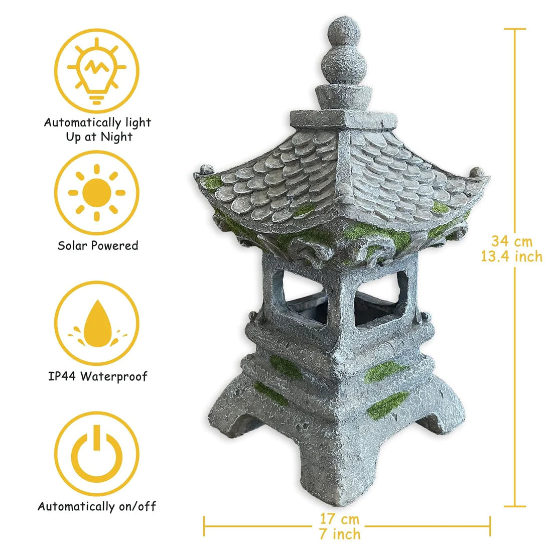 Garden Statue with Solar Lights Japanese Pagoda Lantern Zen Style