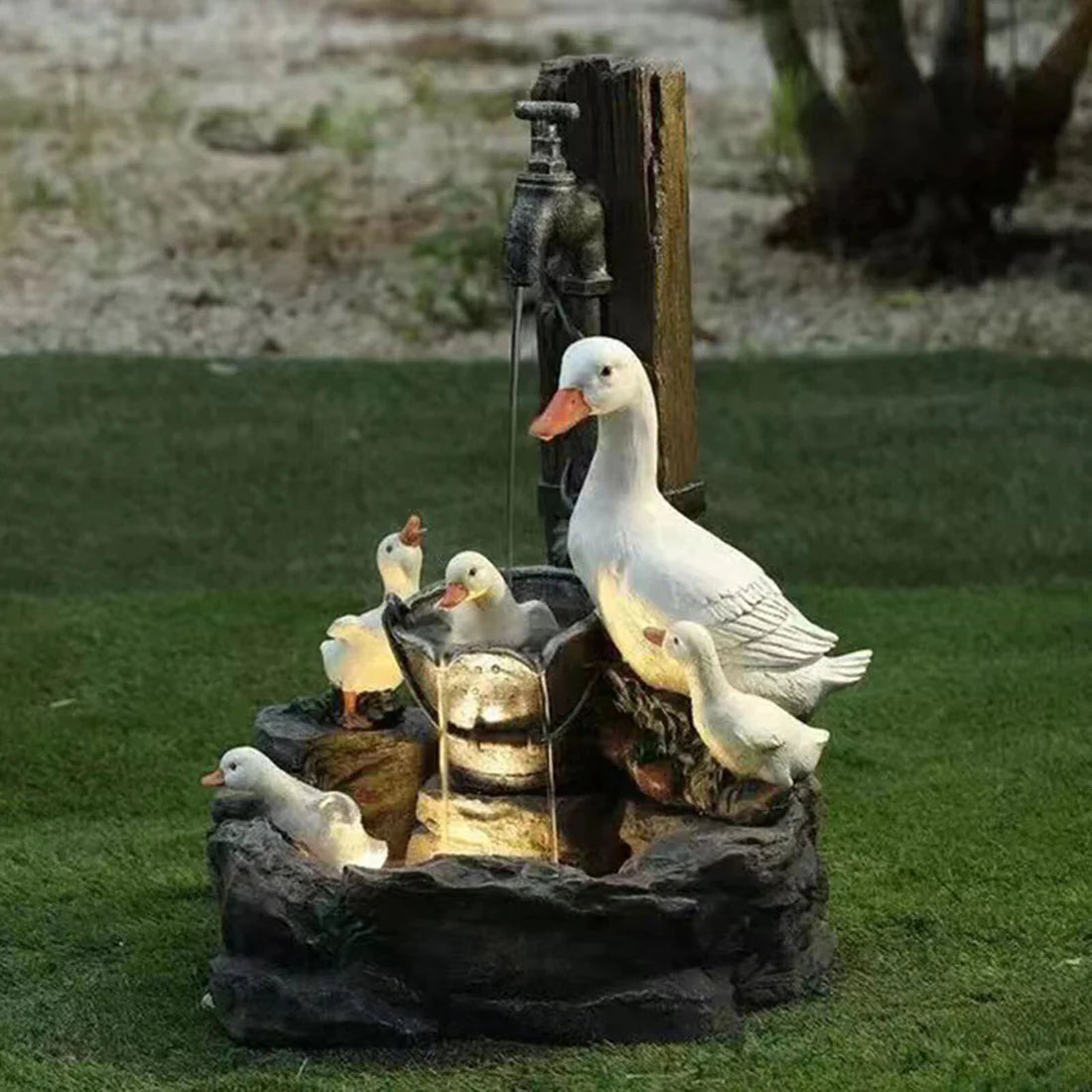 Solar LED Duck Water Fountain Garden Statue